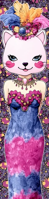 Free unique bookmark featuring a shy cat wearing a dress